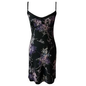 VTG 90’s Y2K BCBG Mesh Slip Dress Black Floral Whimsi Stretch Sz M Made In USA